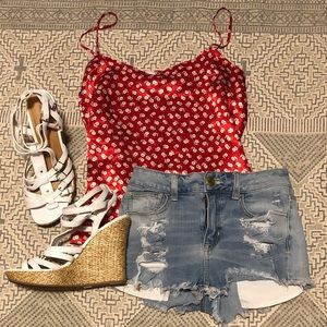 Red white floral cami tank with adjustable straps